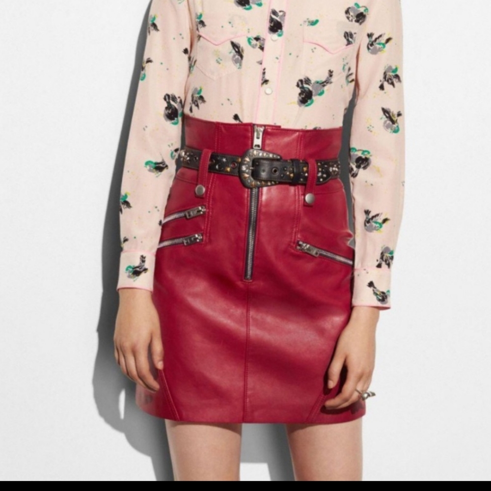 COACH High Waisted Lambskin Moto Skirt - Picture 11 of 11